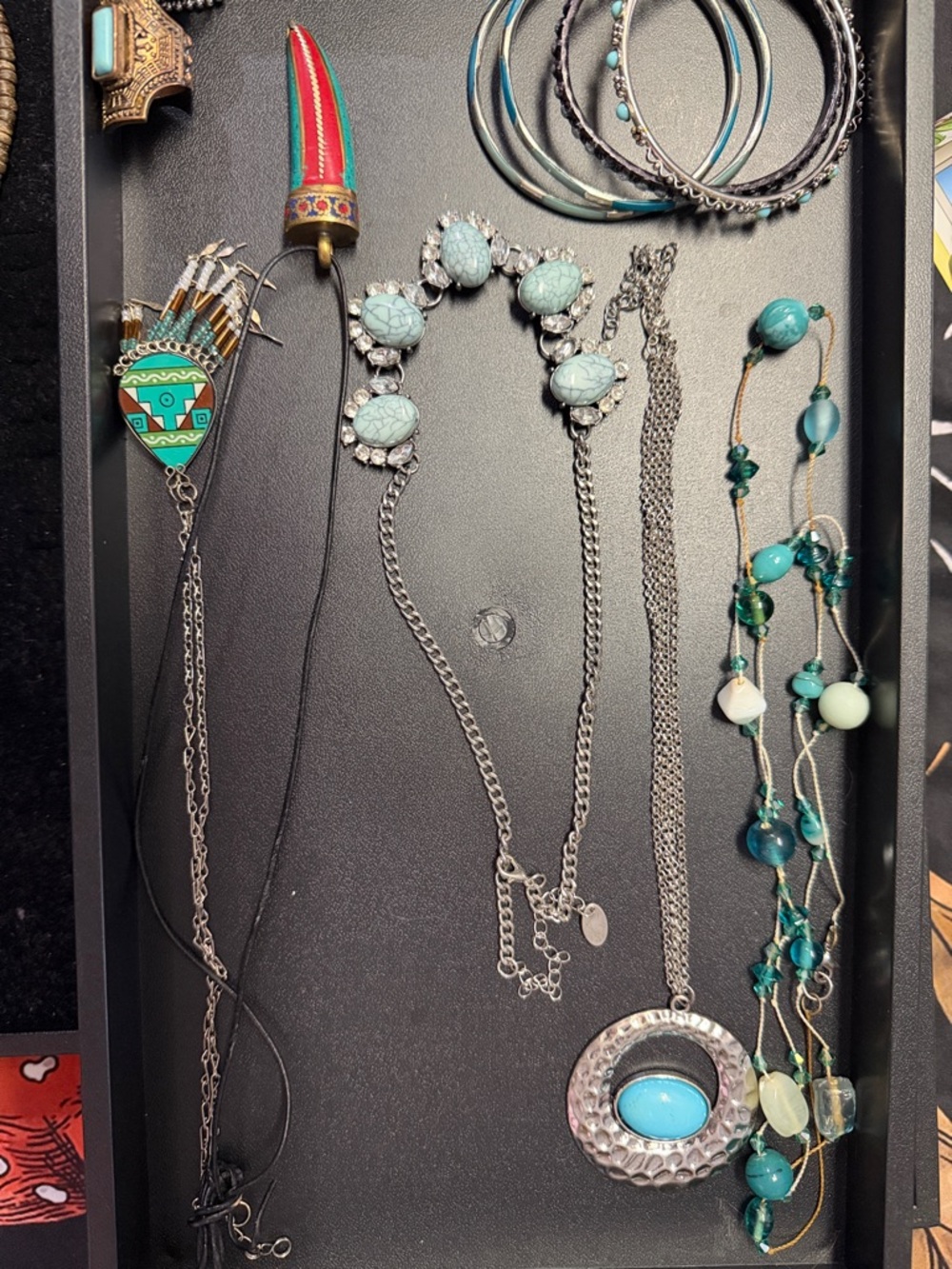 Turquoise like necklace, bracelet, ring lot E Ten pieces